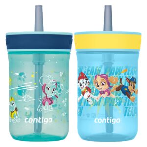 contigo paw patrol kids plastic water bottle, spill-proof tumbler with straw for kids, dishwasher safe, 14oz 2-pack