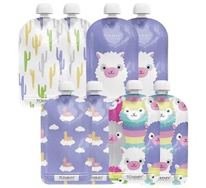 tummy reusable baby food storage pouches for toddlers and kids | 8 pack | refillable for applesauce, smoothies, yogurt & puree squeeze pouch | 5oz | bpa free & freezer safe
