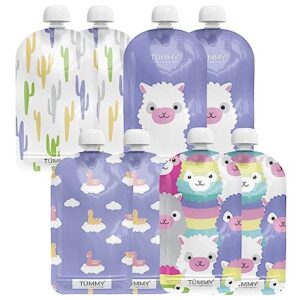 Tummy Reusable Baby Food Storage Pouches for Toddlers and Kids | 8 pack | Refillable for Applesauce, Smoothies, Yogurt & Puree Squeeze Pouch | 5oz | BPA Free & Freezer Safe