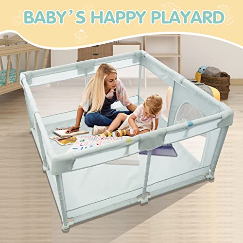 UTHIN Baby Playpen,Large Baby Playard for Toddler with Gate,Indoor & Outdoor Playard for Kids Activity Center with Anti-Slip Base,Sturdy Safety Playard with Soft Breathable Mesh(50"x50"Gray) …