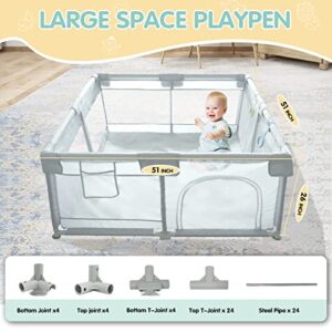 UTHIN Baby Playpen,Large Baby Playard for Toddler with Gate,Indoor & Outdoor Playard for Kids Activity Center with Anti-Slip Base,Sturdy Safety Playard with Soft Breathable Mesh(50"x50"Gray) …