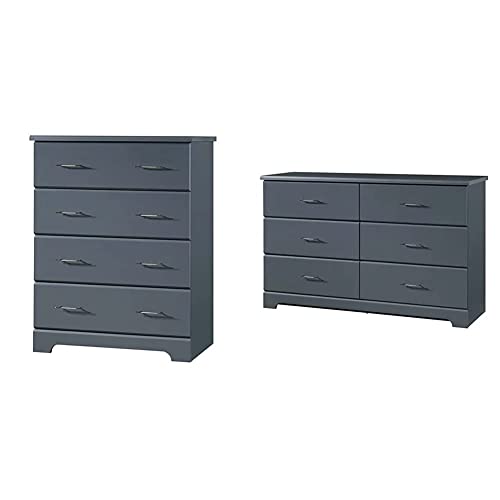 Storkcraft Brookside 4 Drawer Dresser (Gray) & Storkcraft Brookside 6 Drawer Double Dresser, Nursery Chest, Storage Dresser with Drawers, Universal Design, Gray