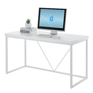 EXCEFUR Home Office Desk, Metal and Wood Computer Desk, Modern Rustic Work Study Writing Table for Living Room Bedroom, White Oak, 55 inch