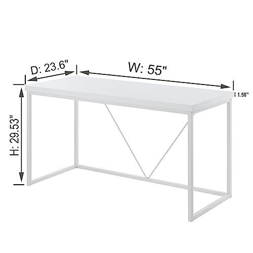 EXCEFUR Home Office Desk, Metal and Wood Computer Desk, Modern Rustic Work Study Writing Table for Living Room Bedroom, White Oak, 55 inch