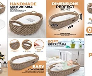 Handmade Baby Changing Basket with a Soft Changing Pad and Waterproof Cover, Cotton Moses Basket, Changing Table Topper for Dresser | Boho Bassinet, Boho Baby Changing Basket,Baby Lounger