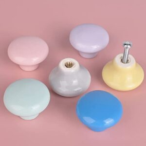 OctinPris 6X Colorful Cute Glossy Ceramic Knobs Round Mushroom Shape Lovely Door Pull Knob Cabinet Closet Ceramic Drawer Cupboard Kitchen Dresser Kids Child Bedroom Pulls Wardrobe Handles