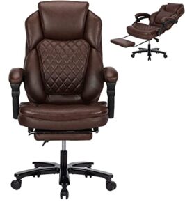 comermax big and tall home office desk chairs for 400lb heavy people, ergonomic reclining office chair with footrest and wide seat, plus size managerial executive chairs (coffee brown)