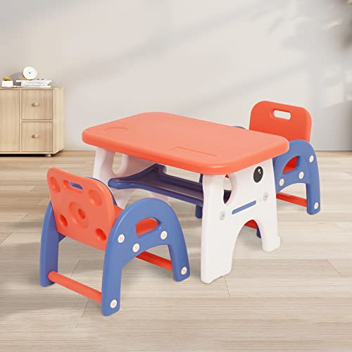 QUIIKM Toddler Table and Chair Set Children Activity Table and 2 Chairs for Art Craft Building Blocks Furniture Set Gift for Toddler Boys Girls (Blue)