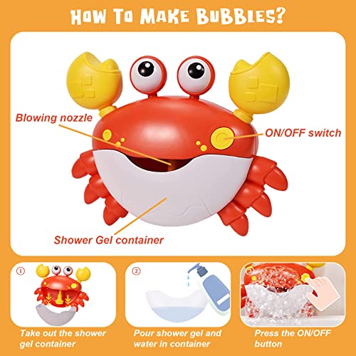 Crab Bath Toys for Toddlers 1-3 2-4 Bathtub Bubble Maker with Music Automatic Kids Bathtub Bubble Machine Baby Bath Toys for Infants 6-12 12-18 Months Birthday Gifts for 1 2 3 Year Old Boys Girls