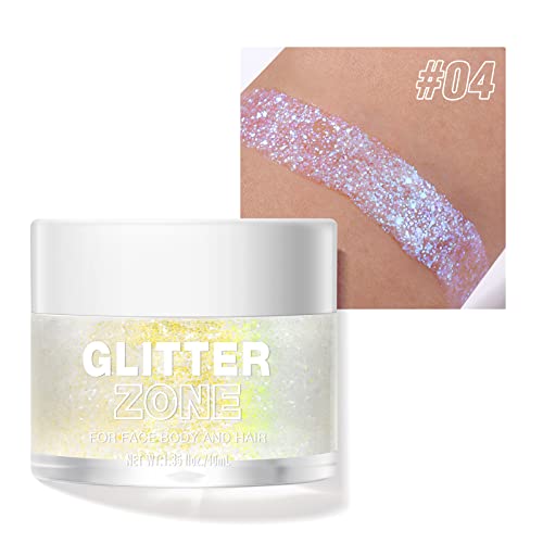 Holographic Body Glitter Gel, Ultra Fine Glitter Gel for Face, Hair, Body, Nail, Eyeshadow, Long Lasting Waterproof Laser Glitter Gel Festival Party Rave Accessories for Women, 1.35 oz (#4 Blue)