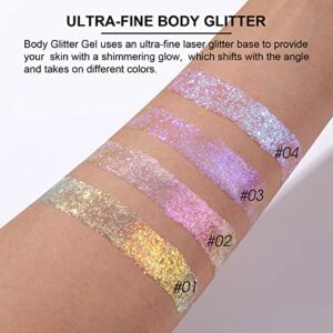 Holographic Body Glitter Gel, Ultra Fine Glitter Gel for Face, Hair, Body, Nail, Eyeshadow, Long Lasting Waterproof Laser Glitter Gel Festival Party Rave Accessories for Women, 1.35 oz (#4 Blue)