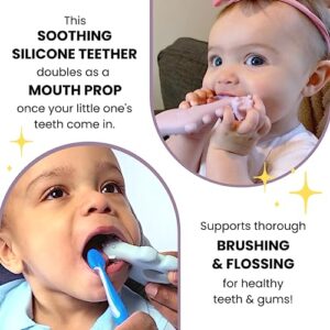 Brushing Buddy - 2-in-1 Silicone Teether and Brushing-Time Mouth Prop Toy to Make Baby and Toddler toothbrushing and flossing More Fun (Yellow)