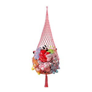 jeccye stuffed animal net or hammock, hanging corner net for stuffed animals storage, stuffed animal hammock holder with hooks for hanging, toy organizer for bedroom playroom kids room decor(pink)