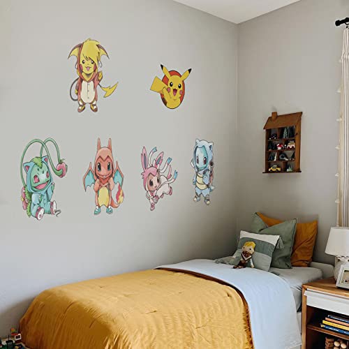 Kids Wall Decals Peel and Stick Removable Vinyl Cartoon Wall Stickers for Poke-Pika Room Decal Nursery Boys Girls Kids Bedroom Playroom Wall Decor