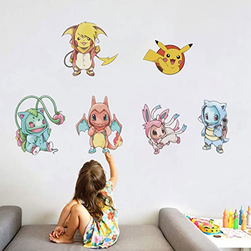 Kids Wall Decals Peel and Stick Removable Vinyl Cartoon Wall Stickers for Poke-Pika Room Decal Nursery Boys Girls Kids Bedroom Playroom Wall Decor
