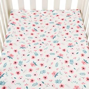 Tontukatu Bassinet Sheet Set 3 Pack (32" x 19") Compatible with Mika Micky, Baby Delight, Dream On Me Bassinet Mattress, Jersey Knit Ultra Soft Flexible for Baby Girls,Floral,Grey Rabbit & Pink