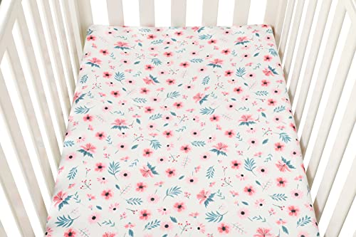 Tontukatu Bassinet Sheet Set 3 Pack (32" x 19") Compatible with Mika Micky, Baby Delight, Dream On Me Bassinet Mattress, Jersey Knit Ultra Soft Flexible for Baby Girls,Floral,Grey Rabbit & Pink