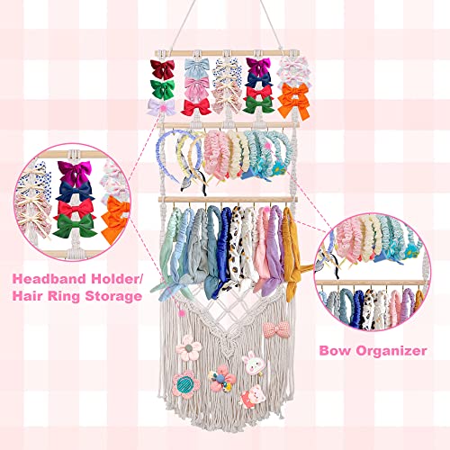 Heevir Headband Holder Hair Bow Organizer for Girls, Baby Hair Accessories Organizer, Headband Storage Wall Hanging Decor for Wall, Door and Closet