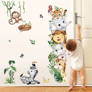 decalmile jungle animals wall decals safari elephant lion monkey wall stickers kids room baby nursery bedroom door wall decor