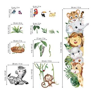 decalmile Jungle Animals Wall Decals Safari Elephant Lion Monkey Wall Stickers Kids Room Baby Nursery Bedroom Door Wall Decor