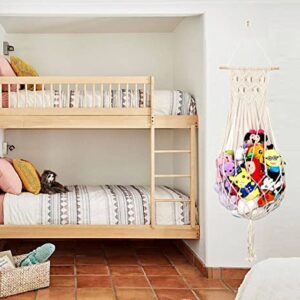 Stuffed Animal Net or Hammock Macrame Toy Display Wall Hanging Net for Plush Toy Storage Boho Nursery Bedroom Decor Stuffy Animal Toy Organizer