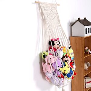 Stuffed Animal Net or Hammock Macrame Toy Display Wall Hanging Net for Plush Toy Storage Boho Nursery Bedroom Decor Stuffy Animal Toy Organizer