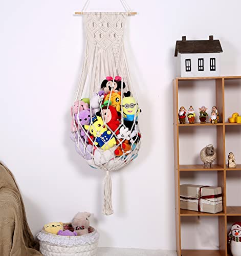 Stuffed Animal Net or Hammock Macrame Toy Display Wall Hanging Net for Plush Toy Storage Boho Nursery Bedroom Decor Stuffy Animal Toy Organizer