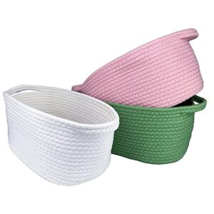 Storage Basket Set of 2, Natural Cotton Rope Woven Baskets with Handles for Organizing,13.8"x8.7"x6.7" Woven Basket for Books, Magazines, Toys Decorative Basket For Baby Nursery, Living Room, Bathroom Pink