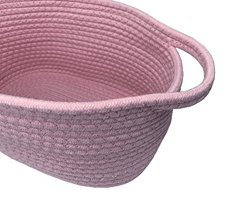 Storage Basket Set of 2, Natural Cotton Rope Woven Baskets with Handles for Organizing,13.8"x8.7"x6.7" Woven Basket for Books, Magazines, Toys Decorative Basket For Baby Nursery, Living Room, Bathroom Pink