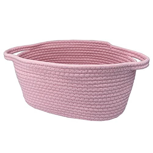 Storage Basket Set of 2, Natural Cotton Rope Woven Baskets with Handles for Organizing,13.8"x8.7"x6.7" Woven Basket for Books, Magazines, Toys Decorative Basket For Baby Nursery, Living Room, Bathroom Pink