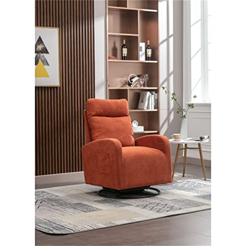 i-POOK Swivel Glider Rocking Chair, Modern Upholstered Nursery Glider Rocker with Metal Base, Lumbar Pillow & Side Pocket Comfy High Back Armchair Single Sofa Chair Recliner for Living Room, Orange