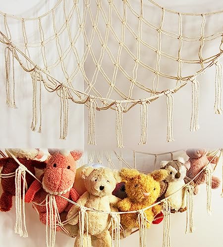 Stuffed Animal Storage Hammock or Net - Large Toy Hammock Net for Stuffed Animals Corner - Hanging Stuff Animal Organizer Holder Ideas for Plush Plushie Display - Ceiling Pet Nets on Wall Bedroom