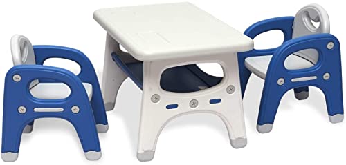 KINBOR BABY Kids Table and Chair Set - Activity Table for Toddlers 1-3 (Blue & White 1)