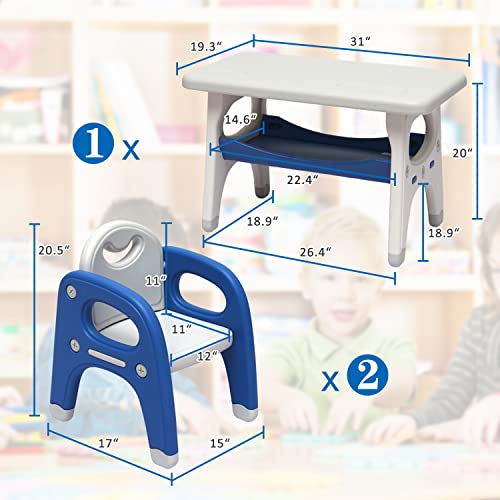 KINBOR BABY Kids Table and Chair Set - Activity Table for Toddlers 1-3 (Blue & White 1)