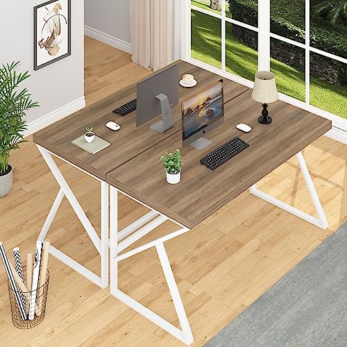 HSH Farmhouse Desk, Modern Home Office Desk, Student Desk for Bedroom Computer Table, Rustic Wood and Metal PC Laptop Computer Desk, Simple Writing Study Gaming Desk Executive Workstation, 55 Inch