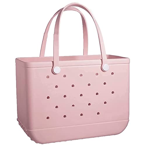 REMEK Tote Bag for Women Medium Beach Bag for Women Portable Travel Bag Handbag for Sports Pool 14.4x12.2x5.1 inches (Light Pink)