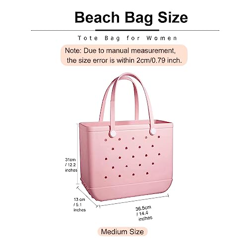 REMEK Tote Bag for Women Medium Beach Bag for Women Portable Travel Bag Handbag for Sports Pool 14.4x12.2x5.1 inches (Light Pink)