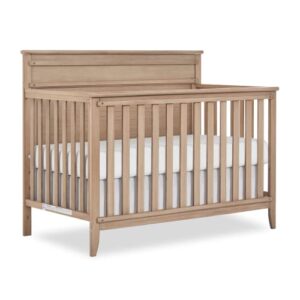 sweetpea baby bayfield 5-in-1 convertible crib in sand dunes, jpma, and greenguard gold certified, made of sustainable new zealand pinewood, sturdy and durable crib