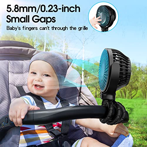 Baby Stroller Fan, Mini Portable Personal Handheld Fan,Clip on Fan with Flexible Tripod, USB Rechargeable Cooling Desk Fan for Travel, Car Seat, Camping, Bedroom(Black)