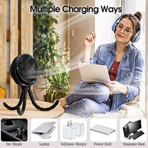 Baby Stroller Fan, Mini Portable Personal Handheld Fan,Clip on Fan with Flexible Tripod, USB Rechargeable Cooling Desk Fan for Travel, Car Seat, Camping, Bedroom(Black)