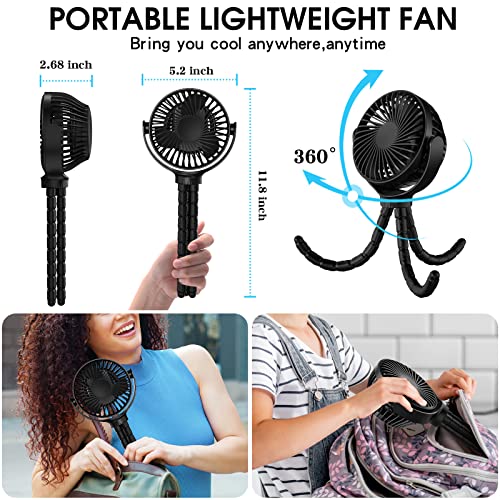 Baby Stroller Fan, Mini Portable Personal Handheld Fan,Clip on Fan with Flexible Tripod, USB Rechargeable Cooling Desk Fan for Travel, Car Seat, Camping, Bedroom(Black)