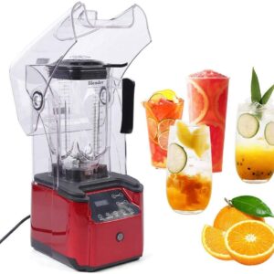 110V 2200W Electric Commercial Soundproof Blender 2.2L Fruit Juice Smoothie Maker Professional Countertop Blender with Shield Quiet Sound Enclosure for Puree, Ice Crush, Shakes and Smoothies