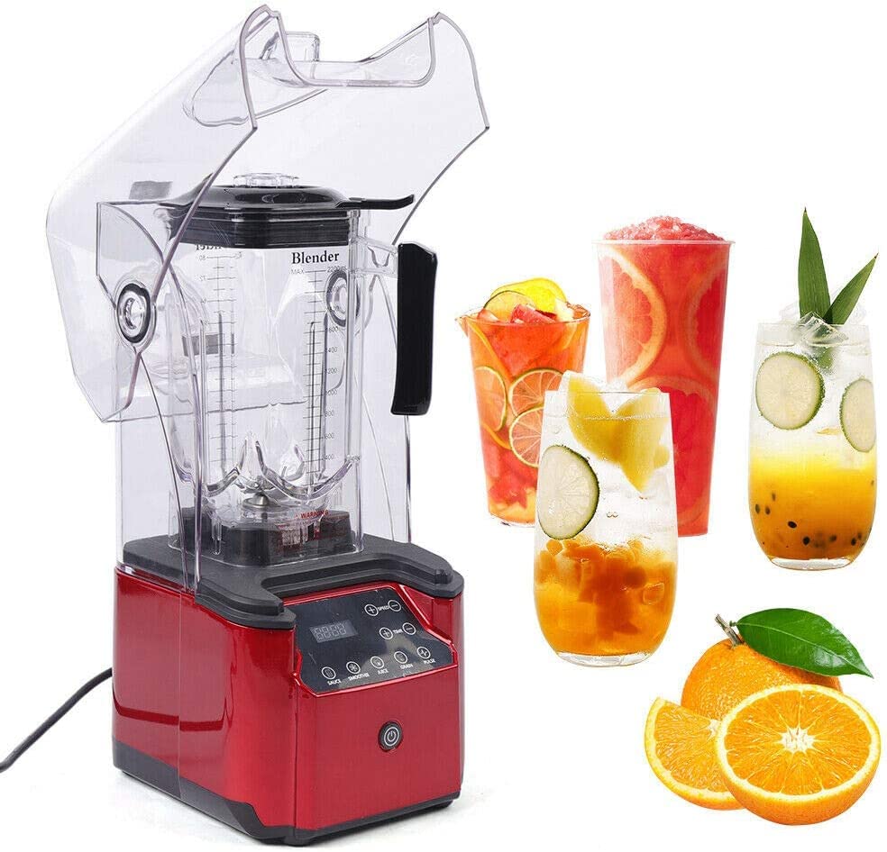 110V 2200W Electric Commercial Soundproof Blender 2.2L Fruit Juice Smoothie Maker Professional Countertop Blender with Shield Quiet Sound Enclosure for Puree, Ice Crush, Shakes and Smoothies