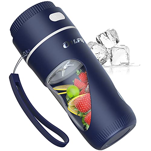 OILFY Portable Blender, Personal Blender for Shakes and Smoothies, Portable Blender USB Rechargeable, Fresh Juice Blender with 10 Blades, 12oz Handheld Mini Blender, Made With BPA-Free Material-Blue