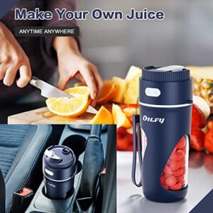 OILFY Portable Blender, Personal Blender for Shakes and Smoothies, Portable Blender USB Rechargeable, Fresh Juice Blender with 10 Blades, 12oz Handheld Mini Blender, Made With BPA-Free Material-Blue