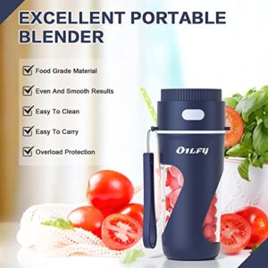 OILFY Portable Blender, Personal Blender for Shakes and Smoothies, Portable Blender USB Rechargeable, Fresh Juice Blender with 10 Blades, 12oz Handheld Mini Blender, Made With BPA-Free Material-Blue