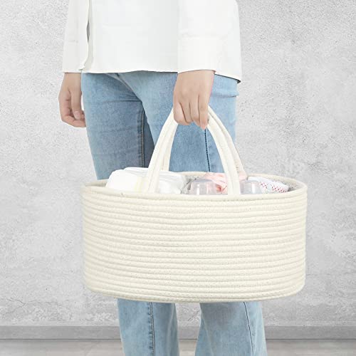 QiANBiRD Baby Diaper Caddy Organizer for Girl Boy Rope Car Diaper Caddy Organizer Basket for Changing Table Cart Portable Diaper Organizer Caddy Tote Baby Organizer for Nursery Shower Registry White