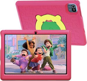 higrace kids tablet 10 inch - android 12 quad core tablet for kids (ages 3-12), 5000mah, 32gb rom, dual camera, wifi, parental control, kid-proof case-pink