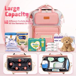 Bubblbay Pink Diaper Bag Backpack, 16 Large Pockets Multifunctional Portable Baby Travel Bags for Boys Girls, 900D Waterproof Baby Diaper Bag