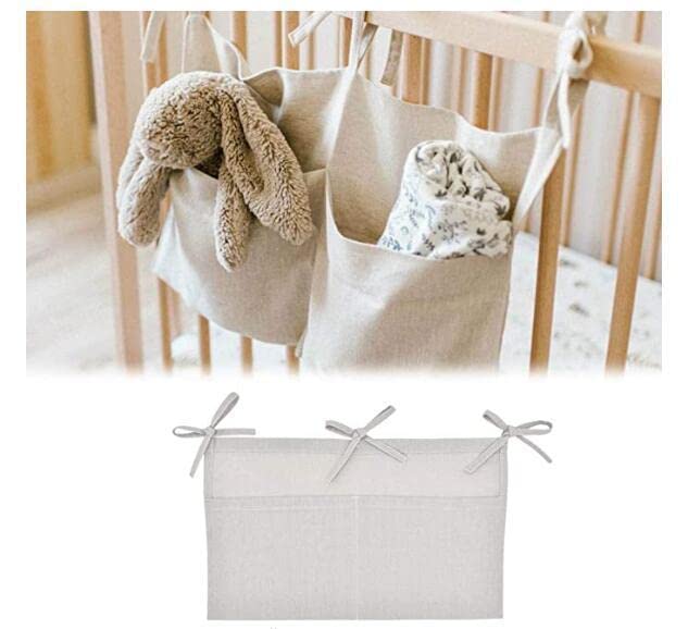 SuXHyez Bedside Caddy Hanging Storage Pocket Baby Cot Pocket Organiser for Holding Bottle Toy Diaper Nursery Dorm Rooms Baby Bed Rails Hanging Storage Bag（Grey